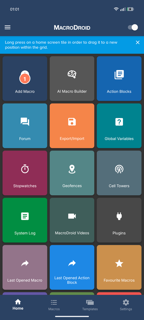 MacroDroid home screen