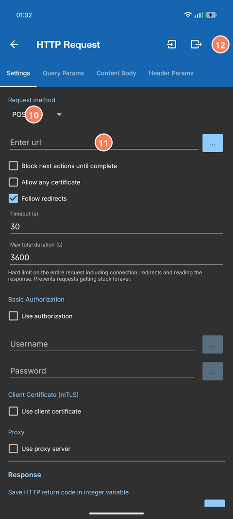HTTP Request settings